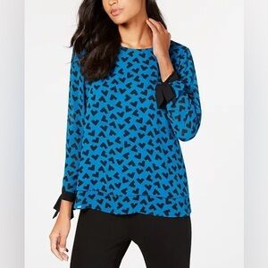 Anne Klein Women's Blouse Bow Cuff Split Neck XL